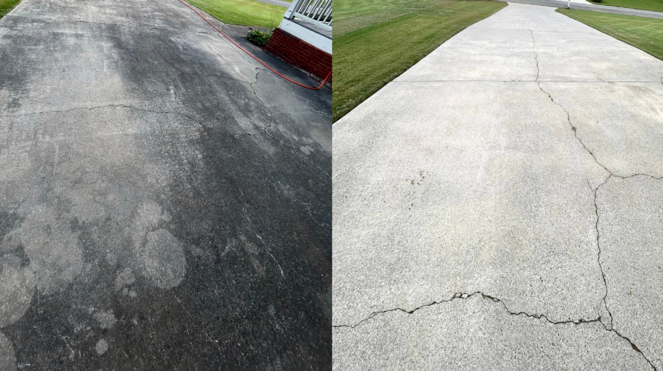 Driveway before and after pressure washing in Lake Norman, NC